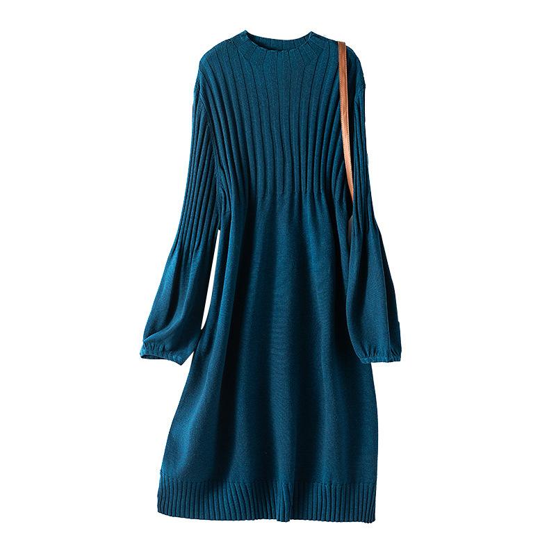 

Casual Dresses 2021 Autumn Arrival High Quality Plus Size Blue Knit Dress For Woman, Black;gray