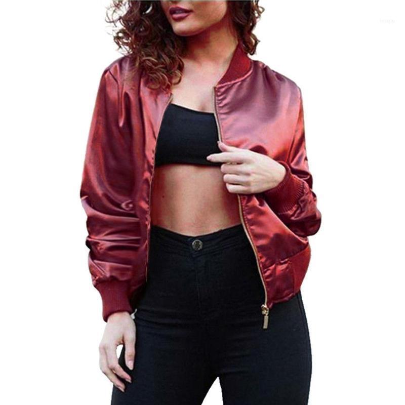 

Fashion Vintage Women Solid Satin Bomber Jacket Coat Flight Army Biker Retro Zip Up Outwear Autumn Winter1, Black;brown