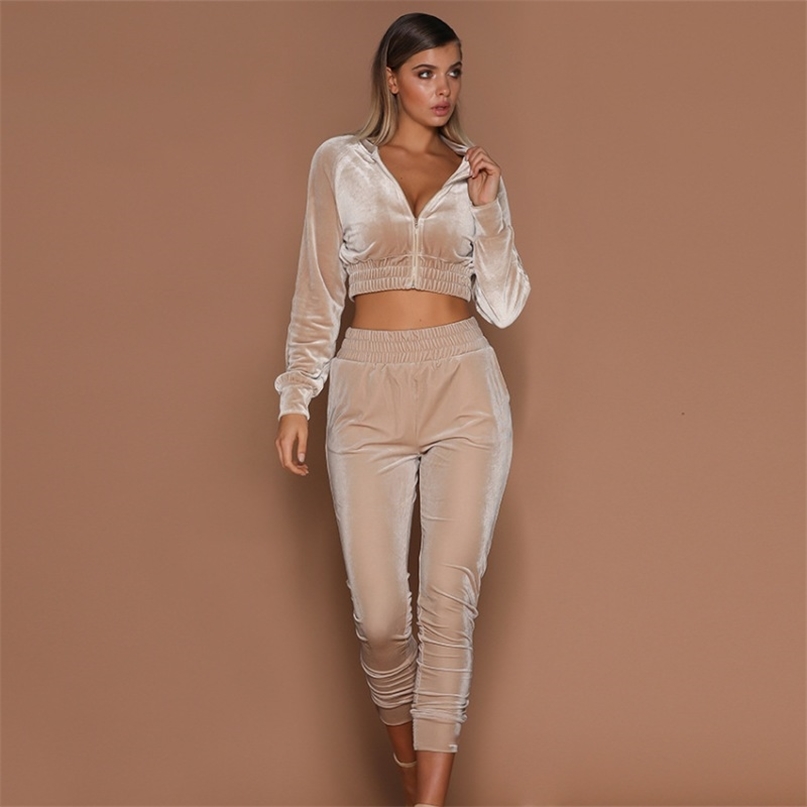 

Two Piece Set Women Tracksuit Hoodies Sweatshirt & Pants High Waist Sets Workout Wear Fashion Long Sleeve Zipper Suits 210607, Pink