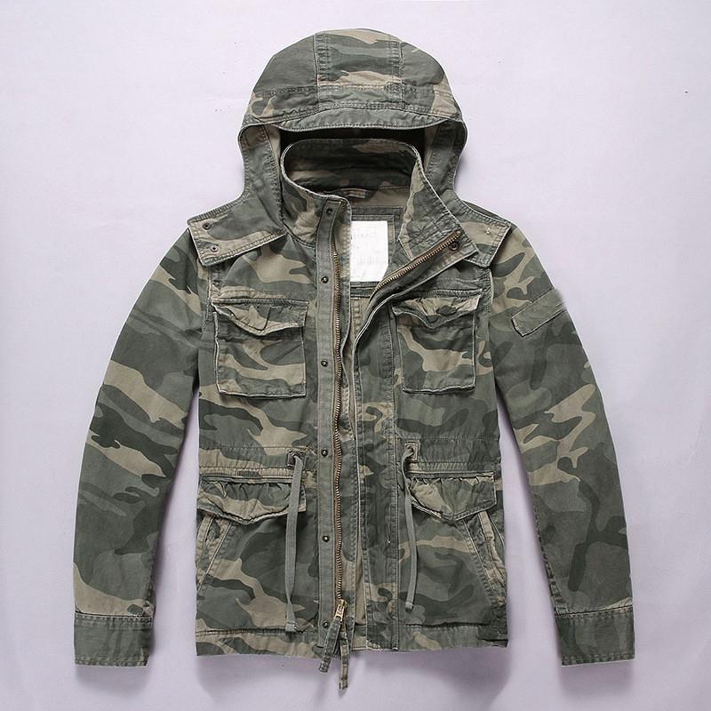 

Men's Jackets Casual Cargo With Multi Pockets Military Style Tactical Outerwear Removable Hood Camo Clothing, Black;brown