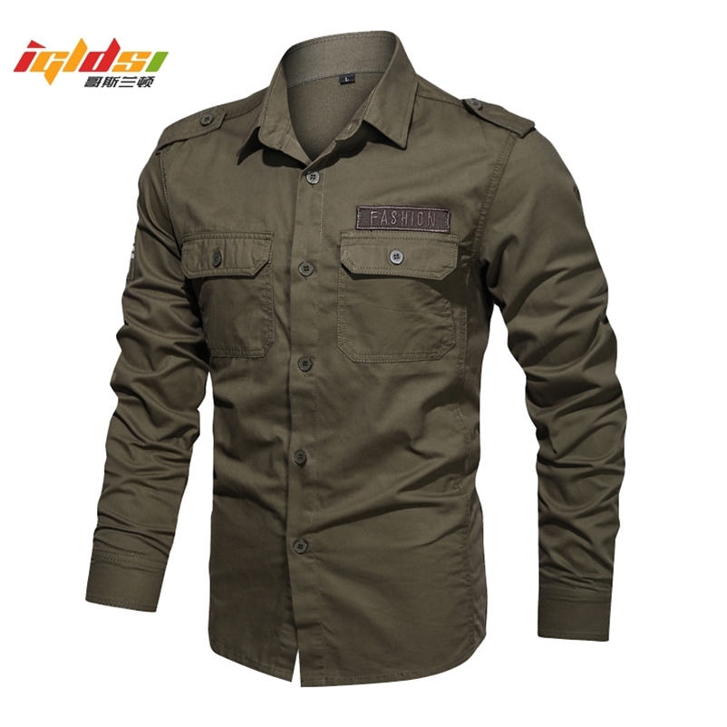 

Cargo Shirts for Men Military Style Casual Long Sleeve Tactical Shirts Men's Spring Pocket Button Male Shirts Letter Printing 210708, Black