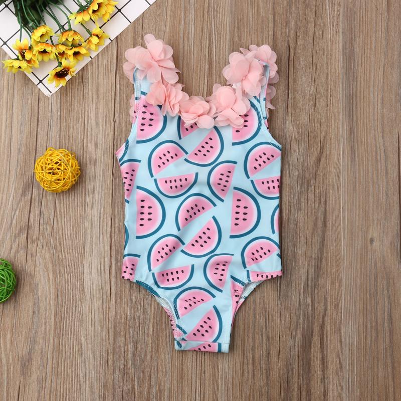

One-Pieces Pudcoco 2021 6M-4Y Toddler Infant Baby Girls Watermelon Print Swimsuit Swimwear Pink Flowers Decorate Swimming Clothes, Black