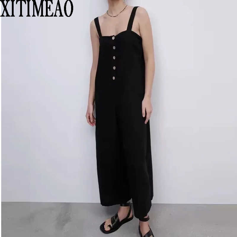 

Za Fashion Women Strap Rompers Black Jumpsiut Romper Long Trousers Jumpsuits ladies Overalls XITIMEAO 210602