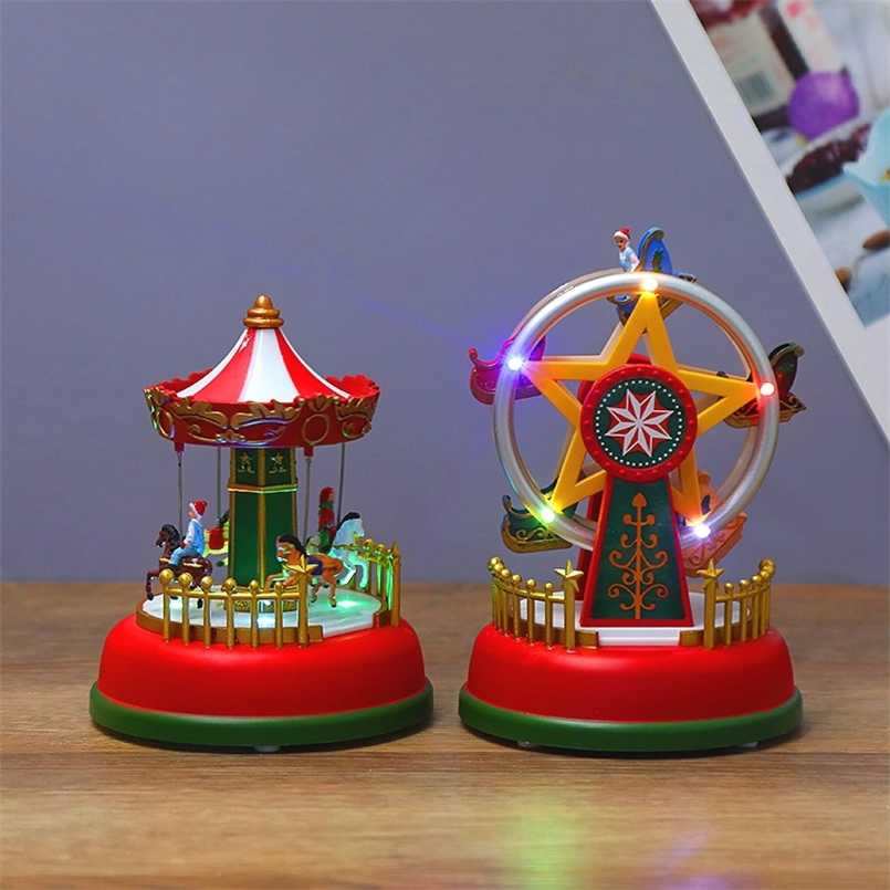 

Navidad Decor Christmas Village Glowing Music House Carousel Ferris Wheel Tree Decoration Ornaments Gifts for Children 211021