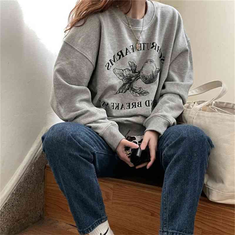 

2021 return order Han Dong Damen spring new grey circle cotton letter radish printed women's sweater, Picture color
