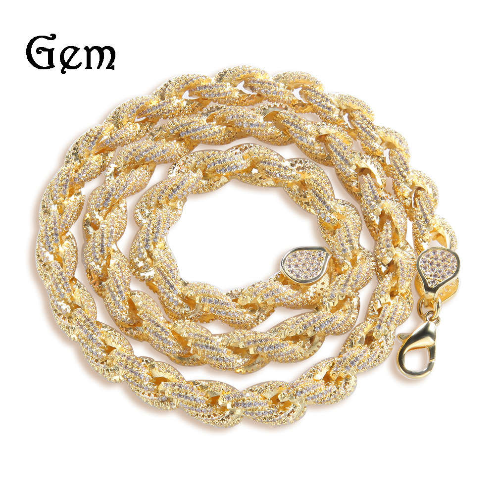 

Hip hop copper inlaid zircon twist necklace for men and women CZ rope chain