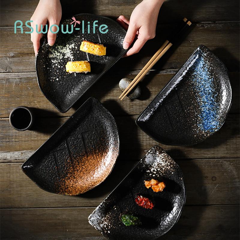 

Dishes & Plates Creative Half Moon Plate Japanese Tableware Ceramic Cuisine Snack Dessert Dinner