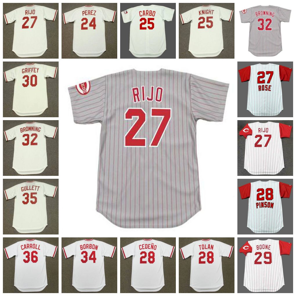

Cincinnati Vintage Baseball Jersey 24 TONY PEREZ 1975 25 BERNIE CARBO 1969 KNIGHT RIJO ROSE TOLAN CEDENO PINSON BOONE GRIFFEY BROWNING GULLETT CARROLL, 27 jose rijo 1990 white