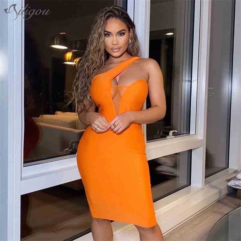 

Summer Women'S High-Quality Celebrity Orange Word Shoulder Tights Rayon Bandage Dress Elegant Party Vestidos 210525