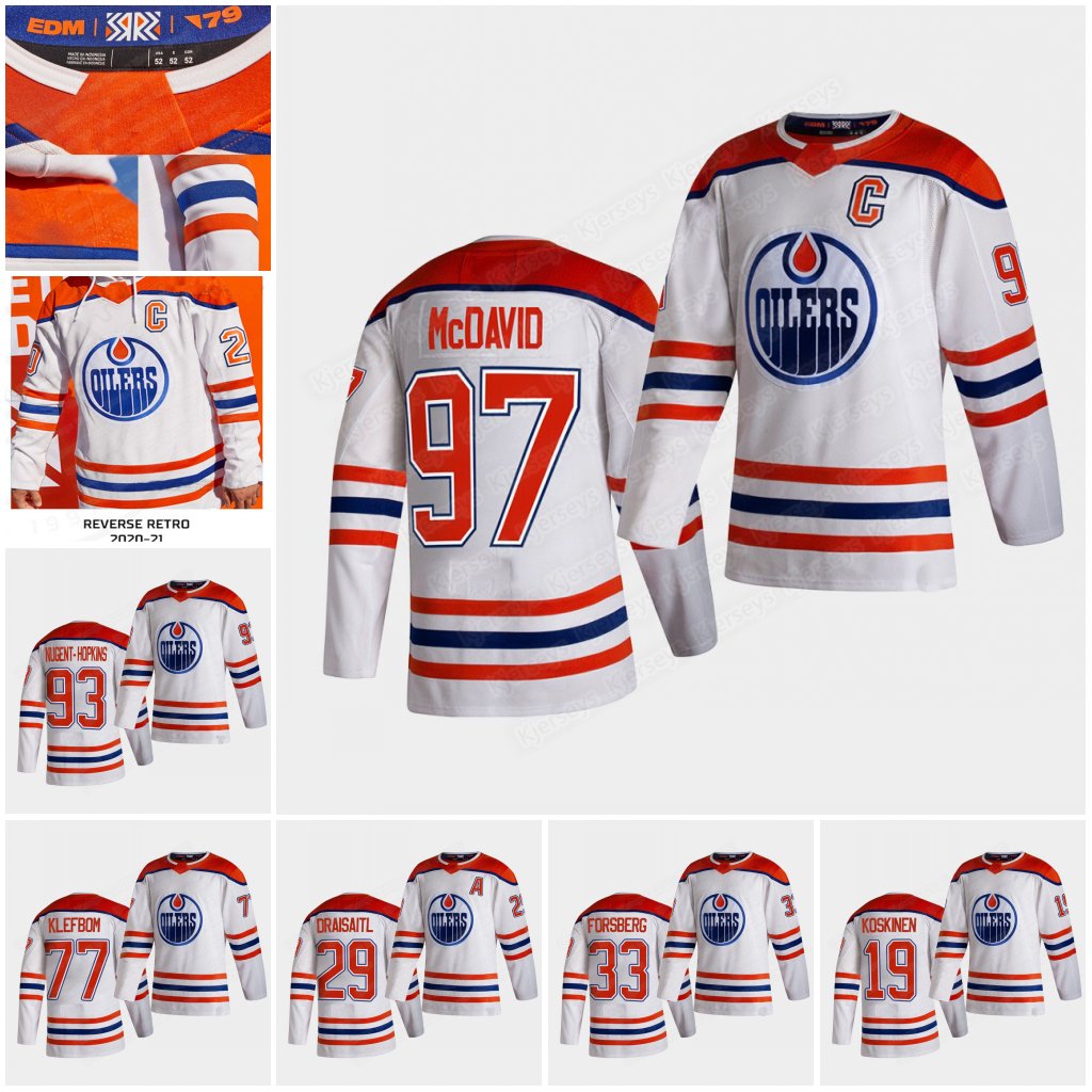 

Edmonton Oilers 2021 Reverse Retro Jersey Conor McDavid Leon Dreiser Miko Koskinen Oscar Klefbom 74 Lnb Ethan Bears 93 Ryan Nugent Hopkins H, Black;red