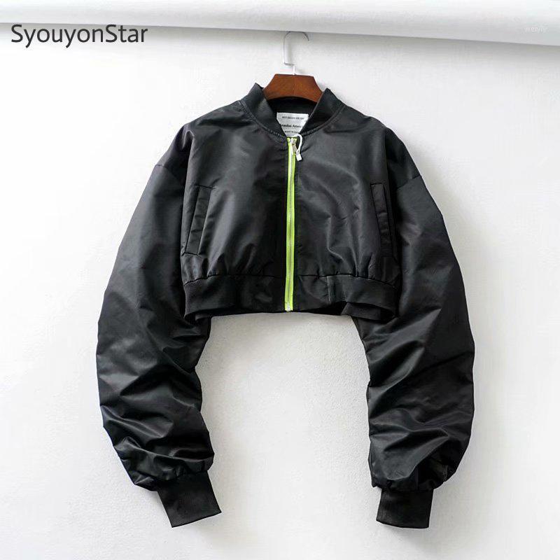 

Women's Jackets Black Cropped Jaket Women Long Sleeve Coat Autumn Streetwear 2021 Fashion Solid Color Loose Coats