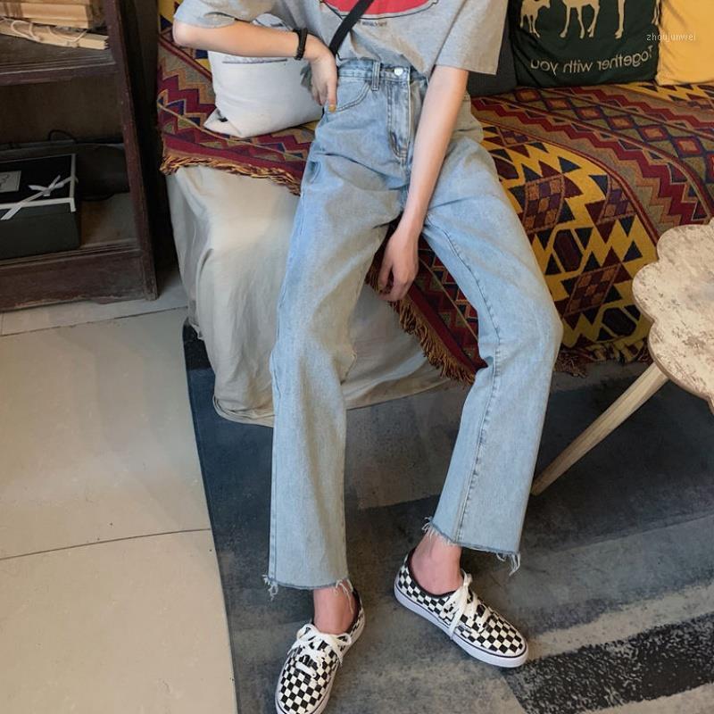 

Elegant Pants Spring And Autumn Jeans Women's Loose Lace Light High Waist Korean Student Straight Wide Leg, Blue high quality