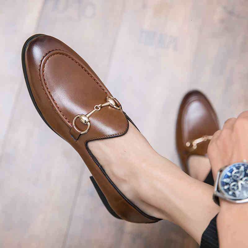 

Dress Shoes Business Casual One-pedal Black Pointed Youth Soft Leather Trendy Horsebit Loafers Men's ZZ266 1RG5