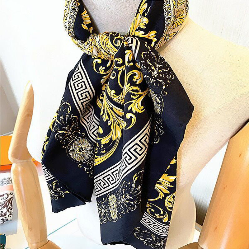 

Autumn and winter new 90x90cm scarf women's hand curl printed flowers twill square shawl sunscreen summer wind proof