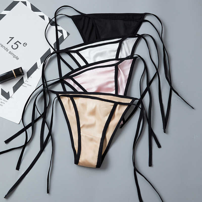 Sexy Briefs Panties Two Dimensional Animation Low Waist Lace Up Women&#039;s Simulation Silk Satin t Pants Bandage-image-702869932