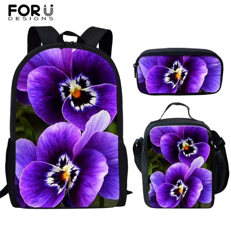 

School Bags FORUDESIGNS Purple Lilac Design 16 Inch Kids Backpack For Children Flower Prints Teenagers Girls Book Bag Travel Sac, Beige