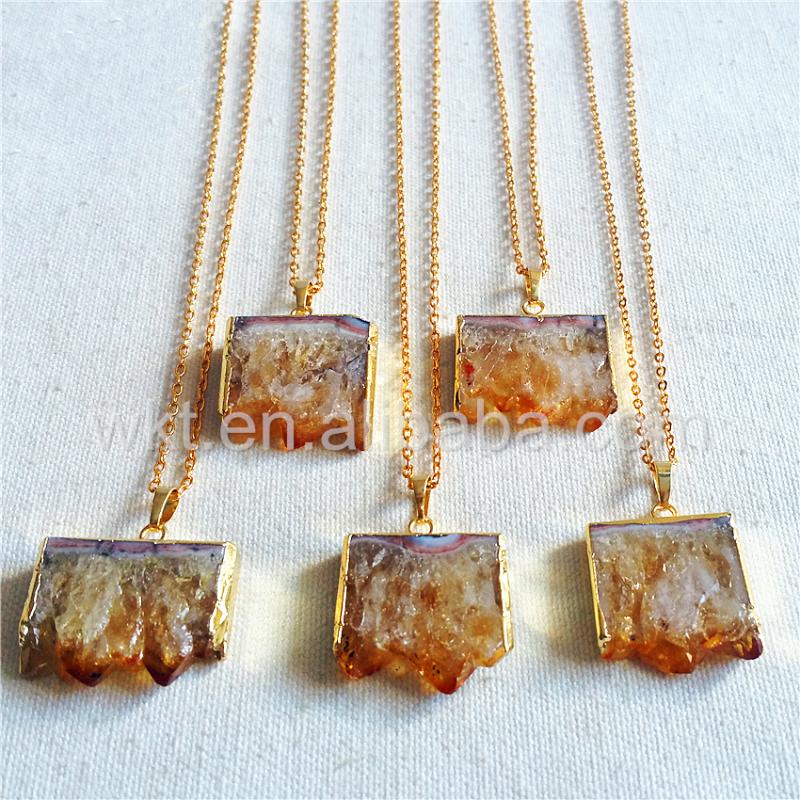 

Pendant Necklaces WT-N802 Wholesale Custom Unique Design Stone Necklace Natural Rectangle With Gold Chain Jewelry