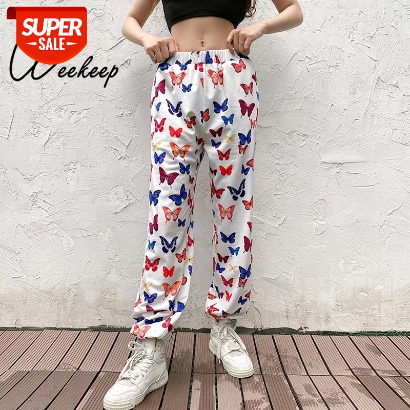 

Weekeep Butterfly Printed Sweatpants Women Pencil Streetwear Pants Casual Elastic High Waist Length Hip Hop Pants #cz0N, Black;white