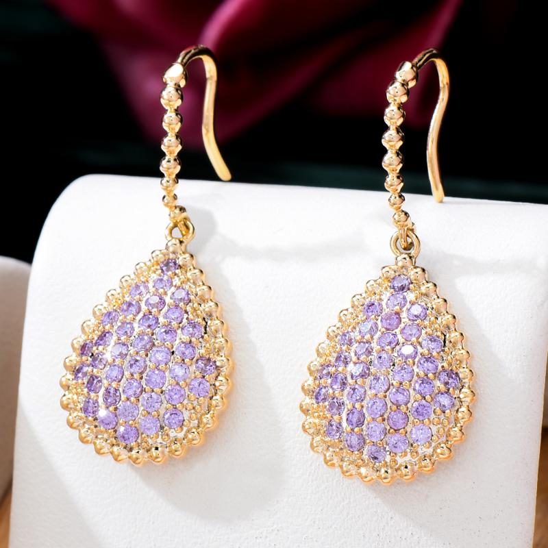 

Dangle & Chandelier GODKI Trendy Office Lady Purple Drop Earrings For Women Wedding Party Dubai Bridal Jewelry Boucle D'oreille Femme, Silver