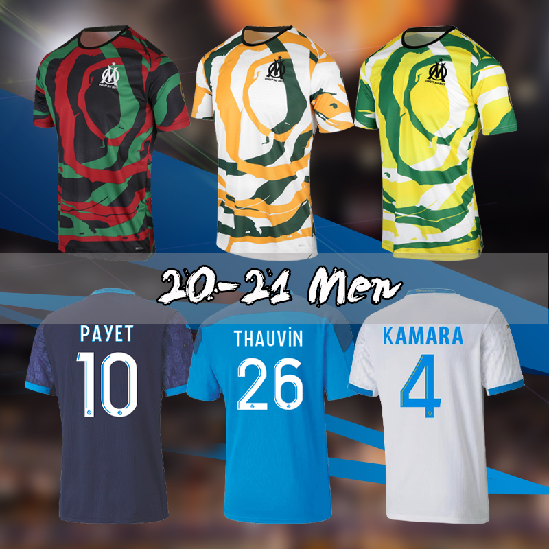 

20 21 Olympique de Marseille Soccer jerseys milik OM Africa 2020 2021 Maillot de foot PAYET THAUVIN BENEDETTO MEN KIDS fourth football shirt, Black;yellow