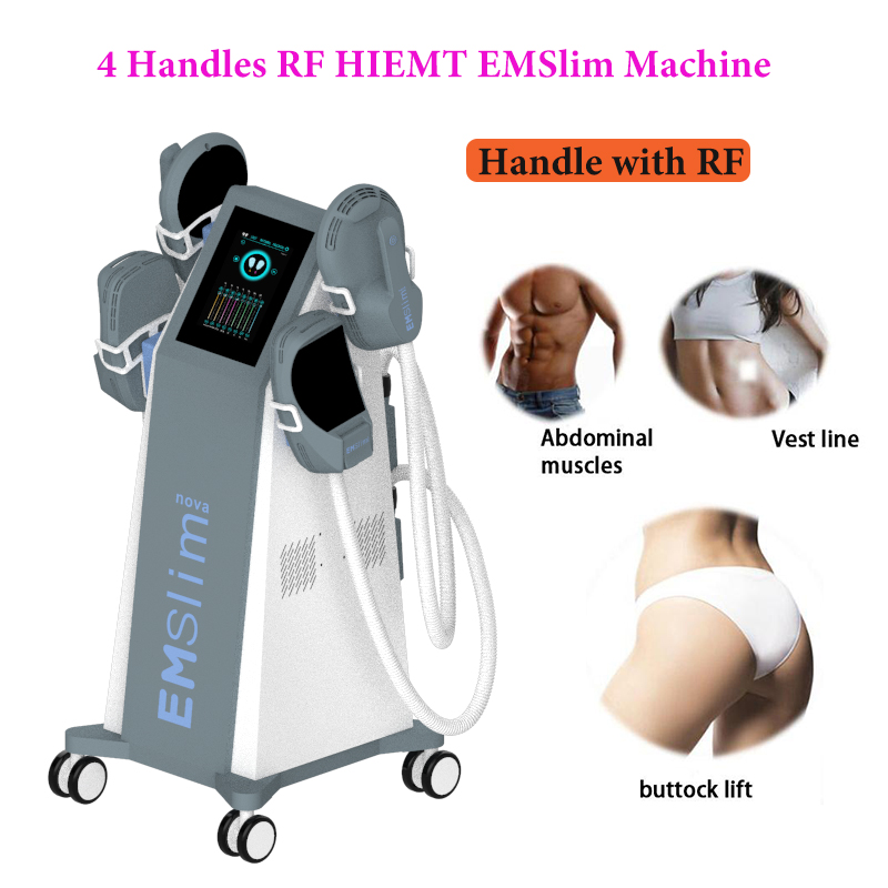

Professional RF 4 handles HIEMT EMSlim Machine Body Shaping eletric muscle stimulator