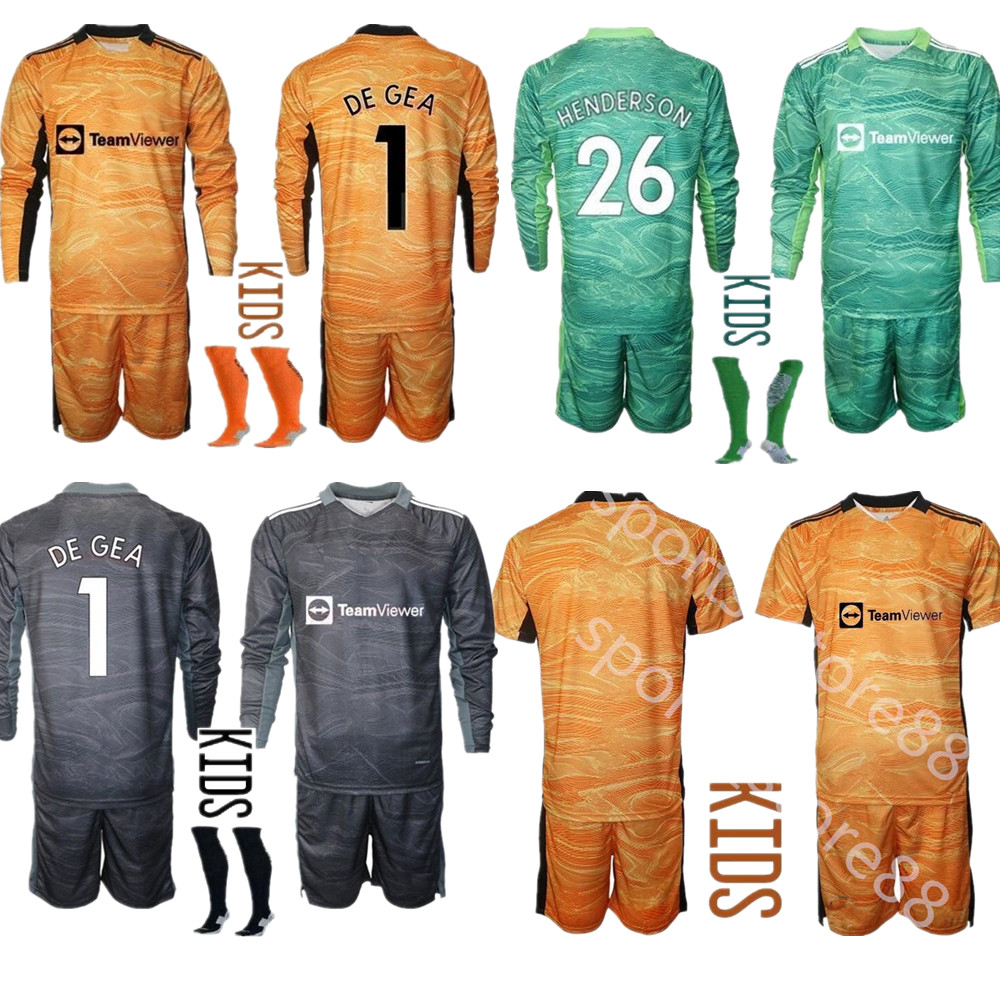 

2021 2022 children 1 DE GEA Soccers Jerseys 26 HENDERSON long sleeves kids kit soccer shirt 21 22 Goalkeeper boys youth Football, Black