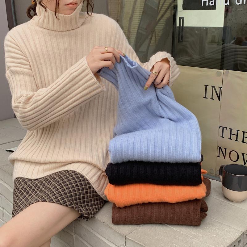 

Women's Sweaters Turtleneck Women Autumn Winter 2021 Fashion Female Pullovers Long Sleeve Knitted Tops Loose Jumpers, Black