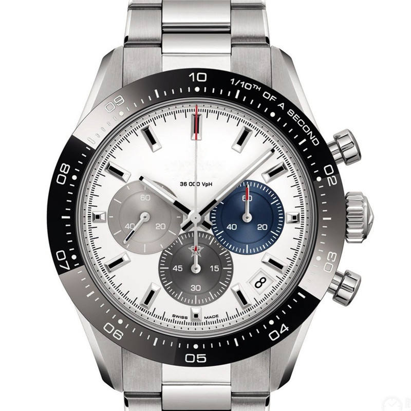 

Swiss brand men's watch steel automatic quartz movement multi-function black dial moon professional wide arrow chronograph