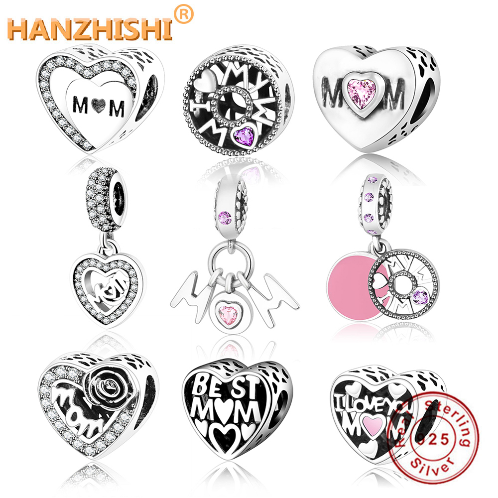 

Fit Original Pandora Charms Bracelet 925 Sterling Silver MOM Heart Charm Bead DIY Jewelry Accessory Making Mother Gift berloque Q0531