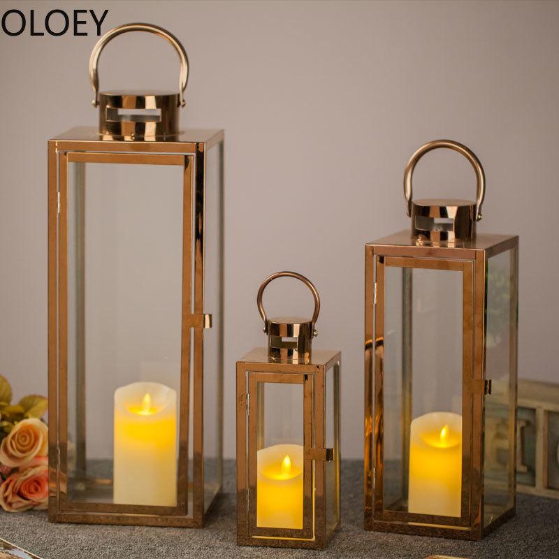 

Candle Holders Nordic Gold Holder Metal Large WindProof Wind Lamp Wedding Centerpieces Candlestick Crystal Candelabra Lantern