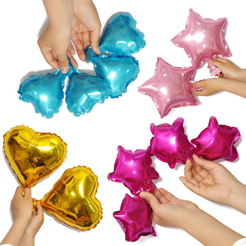 

10PCS 5 Inch Mini Heart Pentagram Foil Balloons Wedding Room Decor Baby Birthday Party Christmas Decorations Supplies Kids Toys, Mixing