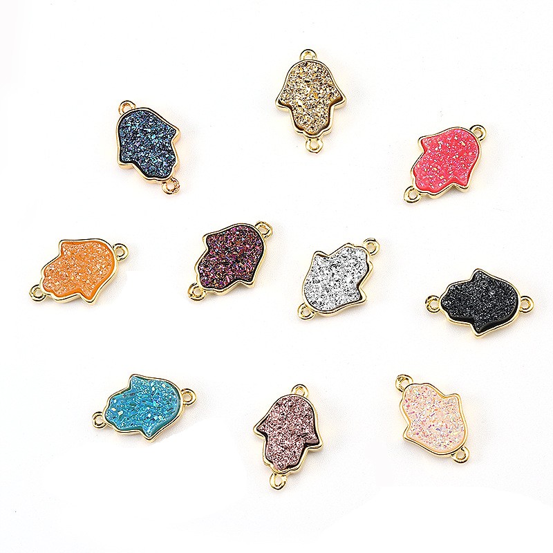 

DIY Jewelry Bracelet Making Resin Cluster Fatima Hand Charms Gold Plated 10pcs/Bag
