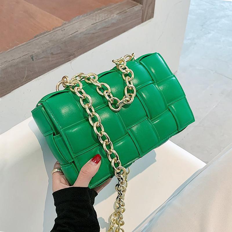 

Cross Body Weave Chain Crossbody Bags For Women 2021 Trend Luxury Quality Pu Leather Small Shoulder Bag Female Fashion Design Handbags, Black