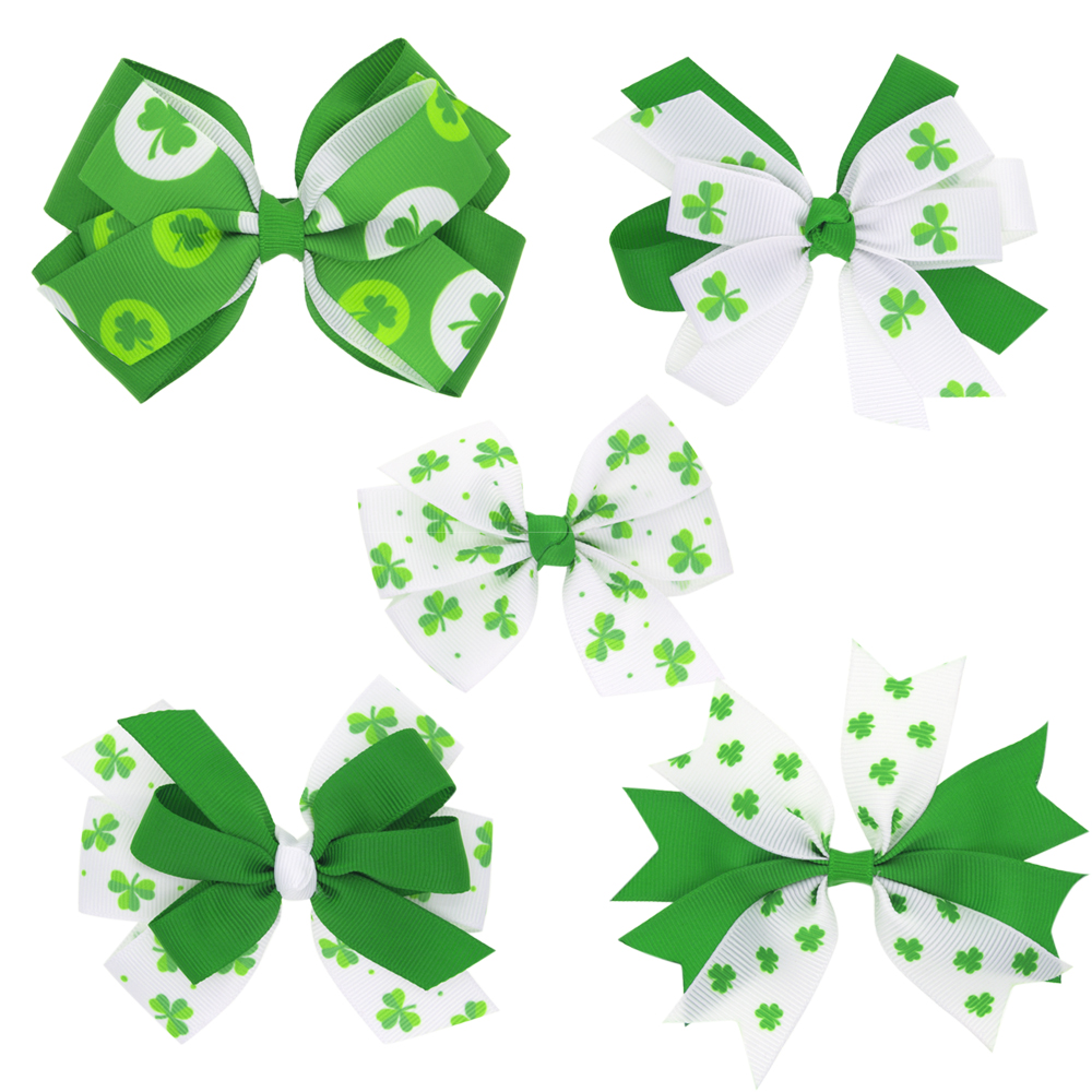 

Baby Girls Barrettes hairpins St. Patrick Day Hair Clips Kids Bowknot Barrette Floral Bow Hair pins With Metal Teeth Clip Boutique Accessories KFJ57, 5 colors