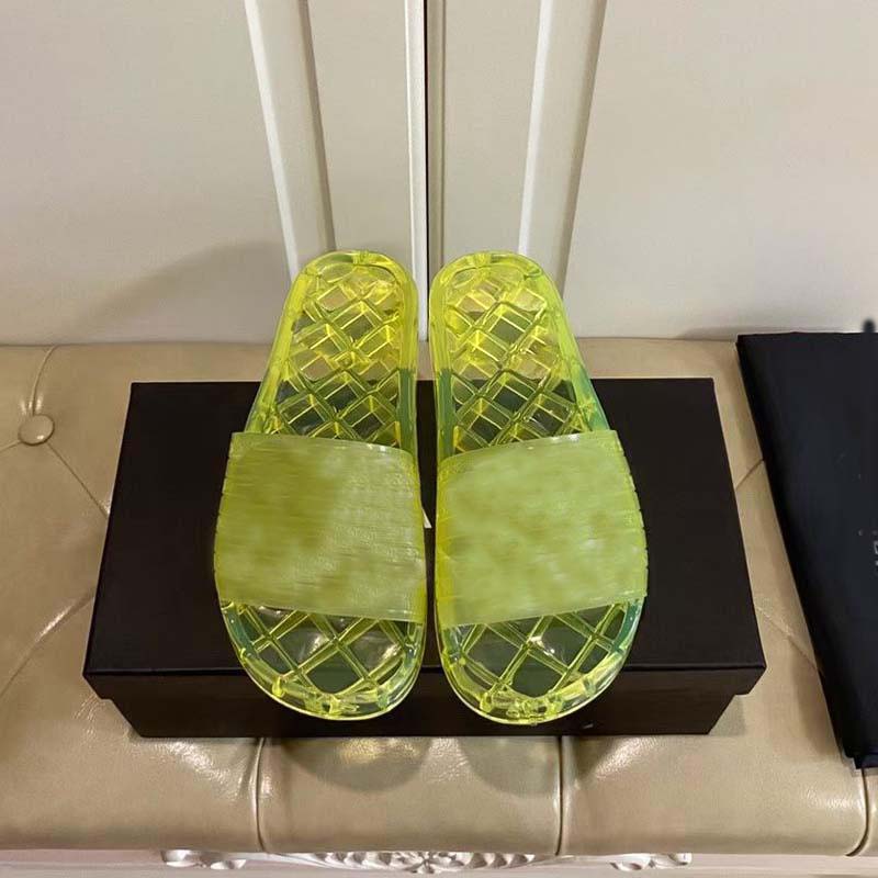 

2021 Clear Jelly Pvc Sandals Womens Luxury Designer Slipper Transparent Glossy Pool Mules Slides Lady Rubber Slip On Sand With box 35-45 F01, Yellow 6