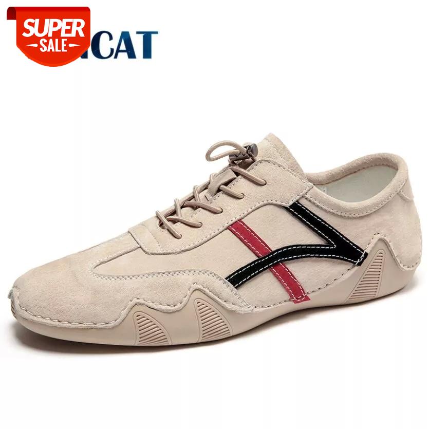 

New Genuine Leather Men's Shoes Fashion Suede Loafers Breathable Lace Up Casual Shoes Non-Slip Driving Moccasins Size 46 #fP8M