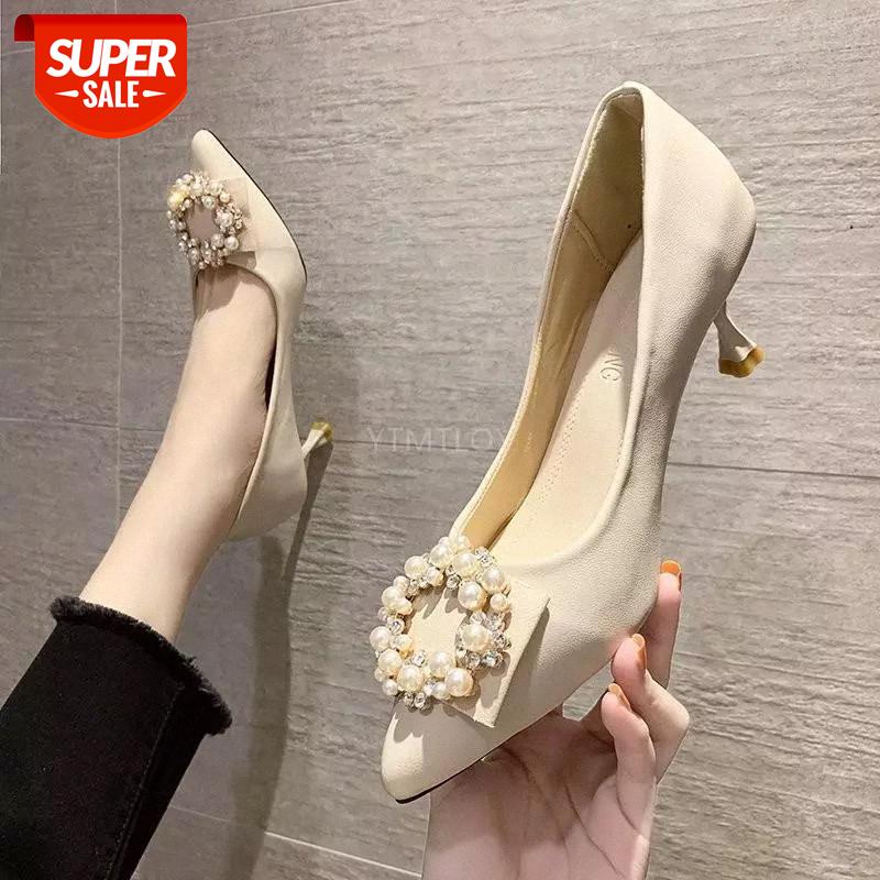 

Women Pearl Pointed Toe Female 2021 New Autumn Soft Shallow Mouth Casual Slip-0n Zapatos De Vestir Mujer #mH00