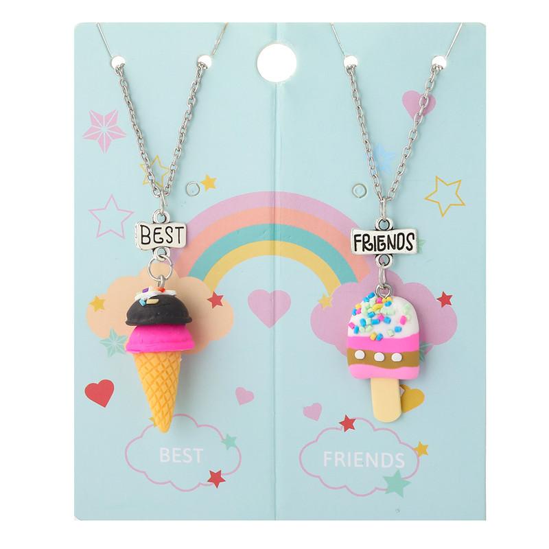 

Pendant Necklaces QIAMNI 2PCS/Set Friendship Candy Cream BFF Necklace For Children " Friends Forever" Jewelry Cartoon Party Gi, Silver
