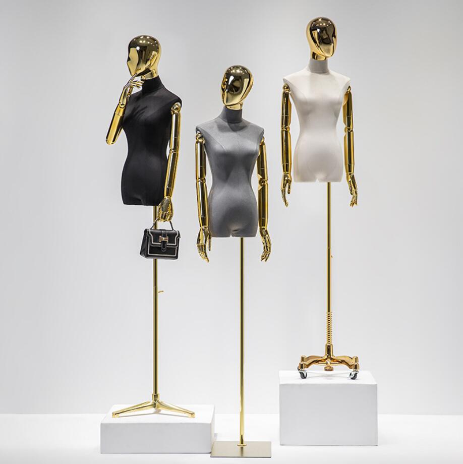 High grade suede electroplated hand Commercial Furniture clothing shop model props female half window fake mannequin doll display rack-image-704418530