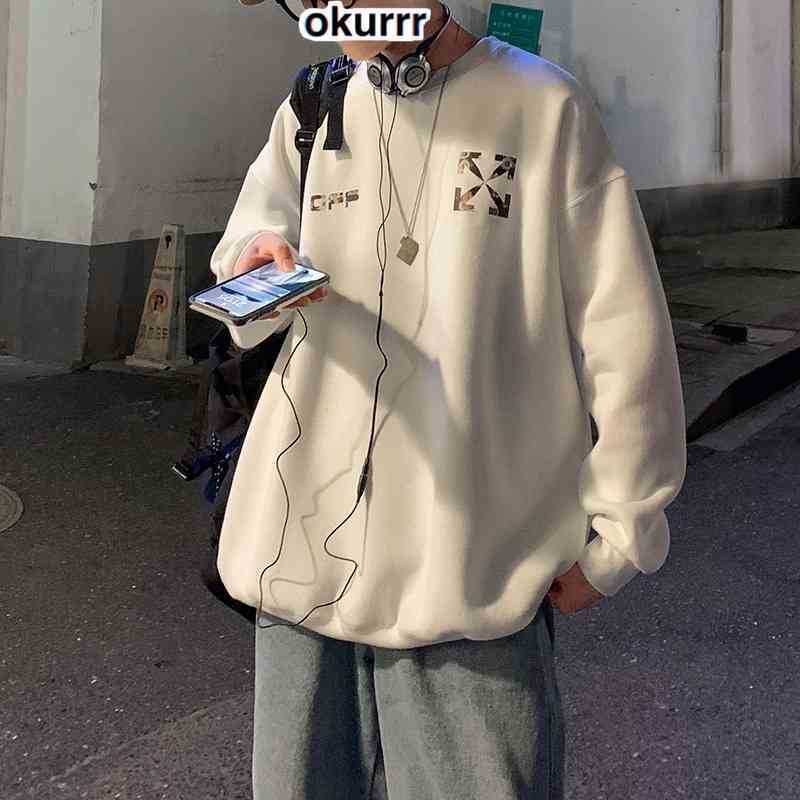 

hoodies20ss fashion brand off Daisy round neck loose autumn winter couple white sweater wrinkled Chrysanthemum