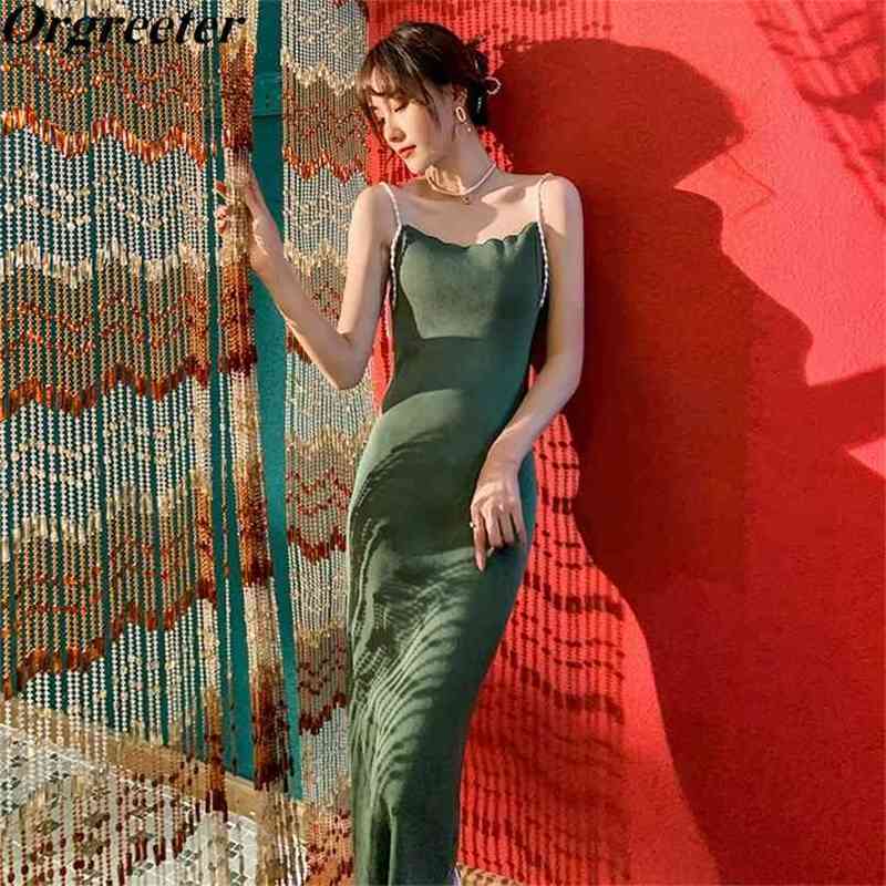 

Summer Green Knitted Dress for Women Retro Solid Strapless Elegant Sexy Pearl Beaded Thin Sweater Vestidos 210602, Yellow