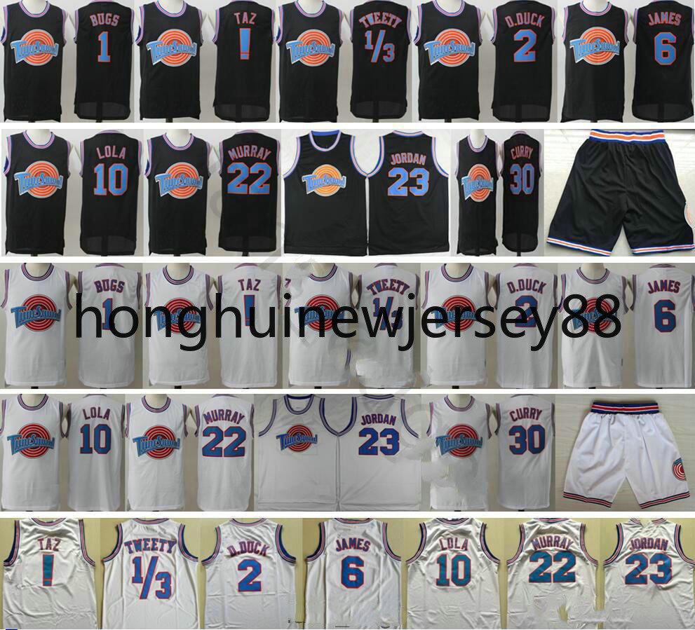 

Space Jam Movie Tune Squad Looney 1 Bugs 2 Daffy Duck 10 Lola Bunny TAZ Tweety Bill Murray Michael Curry James Black White Basketball Jersey
