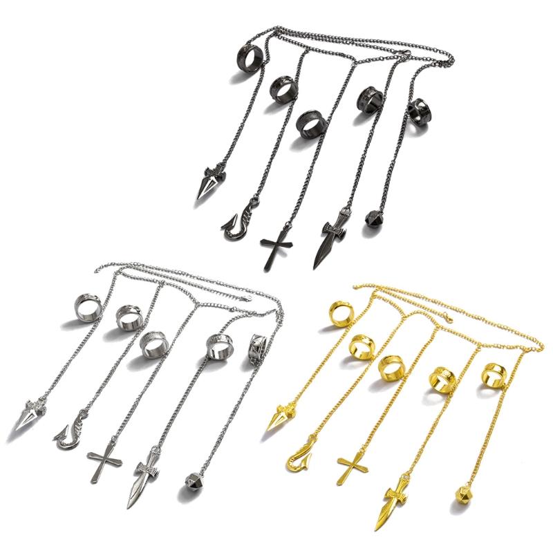

Charm Bracelets Adult Kids Kurapika Chains Bracelet Cosplay Cool Five Finger Rings Rapers Full-five Fingers Fashion Jewelry D5QB, Golden;silver