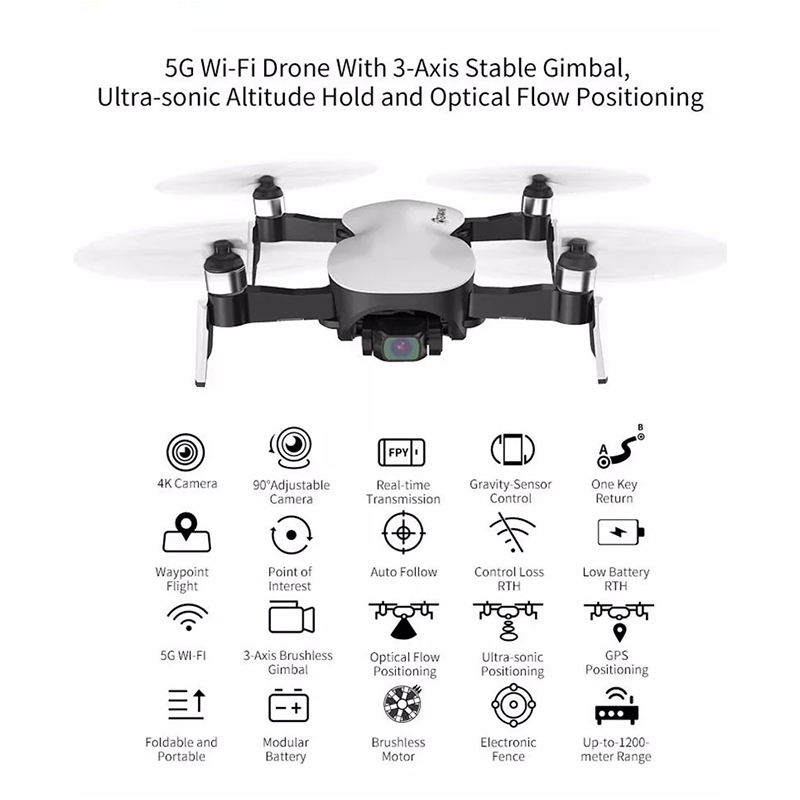 

Eachine EX4 RC Quadcopter Drone Helicopter with 4K Professional HD Camera 5G WIFI FPV GPS Mode 3 Axis Stable Gimbal RTF Toys, 1km white 1battery