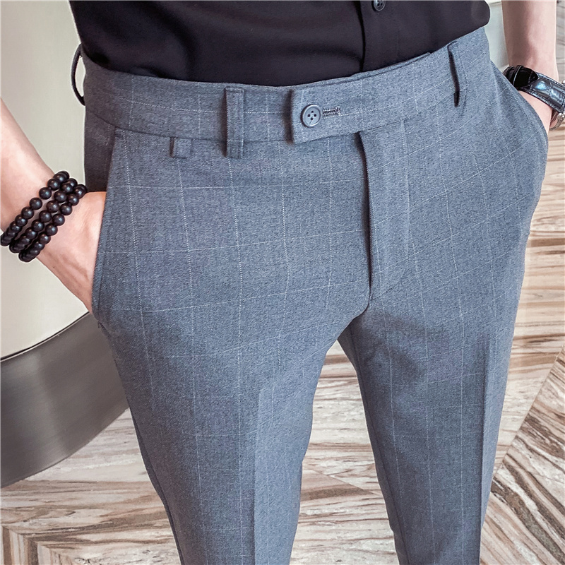 

New Alta Qualidade Senhores Formal Wear Xadrez Roupas Masculinas Primavera 2021 Nova Magro Ajuste Casual Escritrio Vestido Calas Todos Mkt0, Mid gray