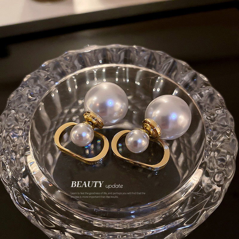 

Double Letter Pearl Charm Earrings French Simple Style Studs S925 Silver Needle Ladies Eardrops Wholesale