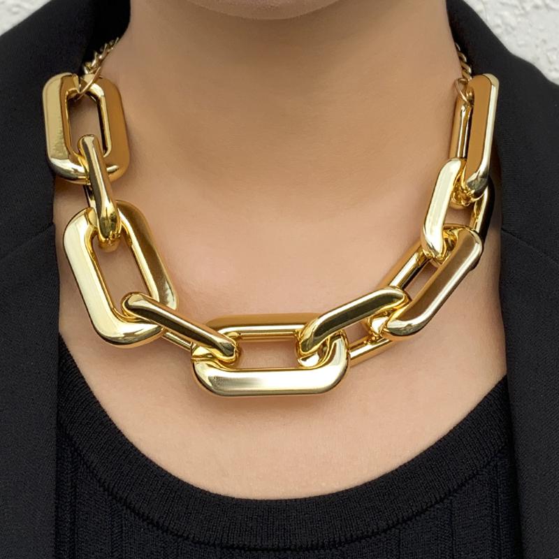 

Chains Steampunk Large Square Thick Link Chain Exaggerated Geometric Collar Necklace Women Fashion Light Weight Gothic Chunky Jewelry, Silver