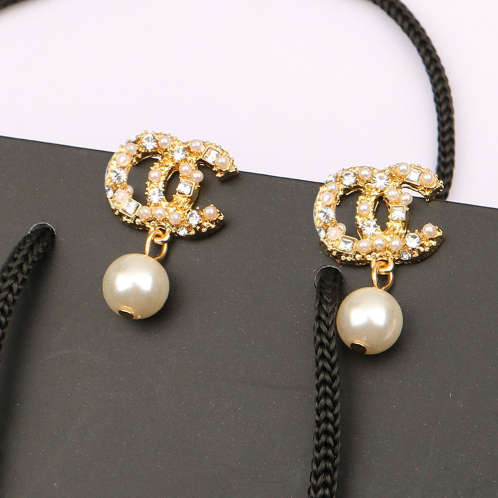 

Chaoxing double-C small fragrance, simple personality, earrings, versatile temperament, micro diamond inlaid pearl Zircon Earrings, women's3, Golden