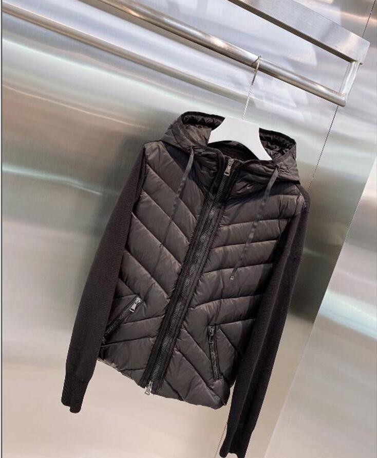 

Women knitting Hooded Down Coat Thin Warm Double Zipper Design Jacket Slim Parkas Black/White Color