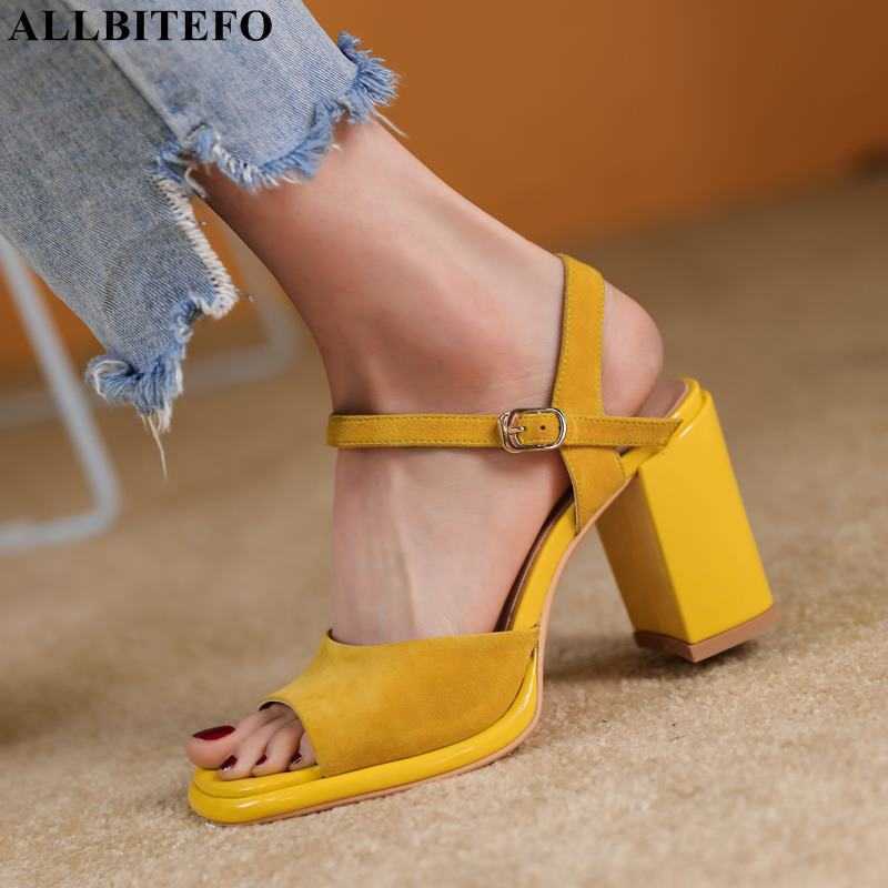 

ALLBITEFO Peep Toe Sandals Sheepskin Suede Genuine Leather Fashion Leisure Cool Summer Women Sandals Women Heels High Heel Shoes 210611, As picture